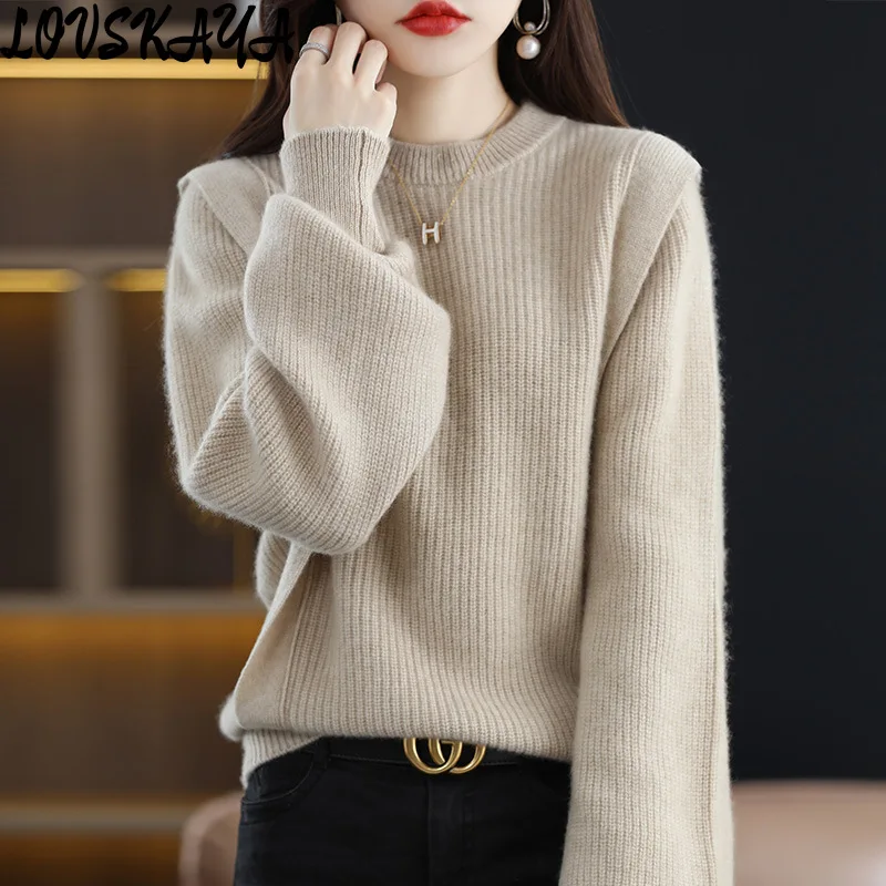 

Fake Two Solid Color Lazy Loose Solid Color Sweater Top Knitted Top with Women's Autumn/Winter New Korean Round Neck