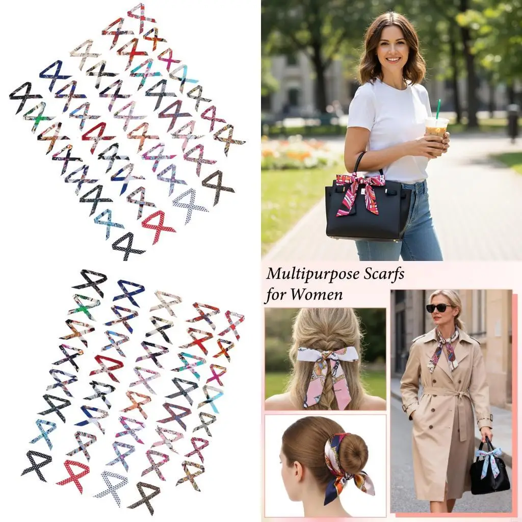 39pcs Silk Scarf Fashionable Handbag Wrap Soft TouchNeckwear & Bag Decoration A2UB