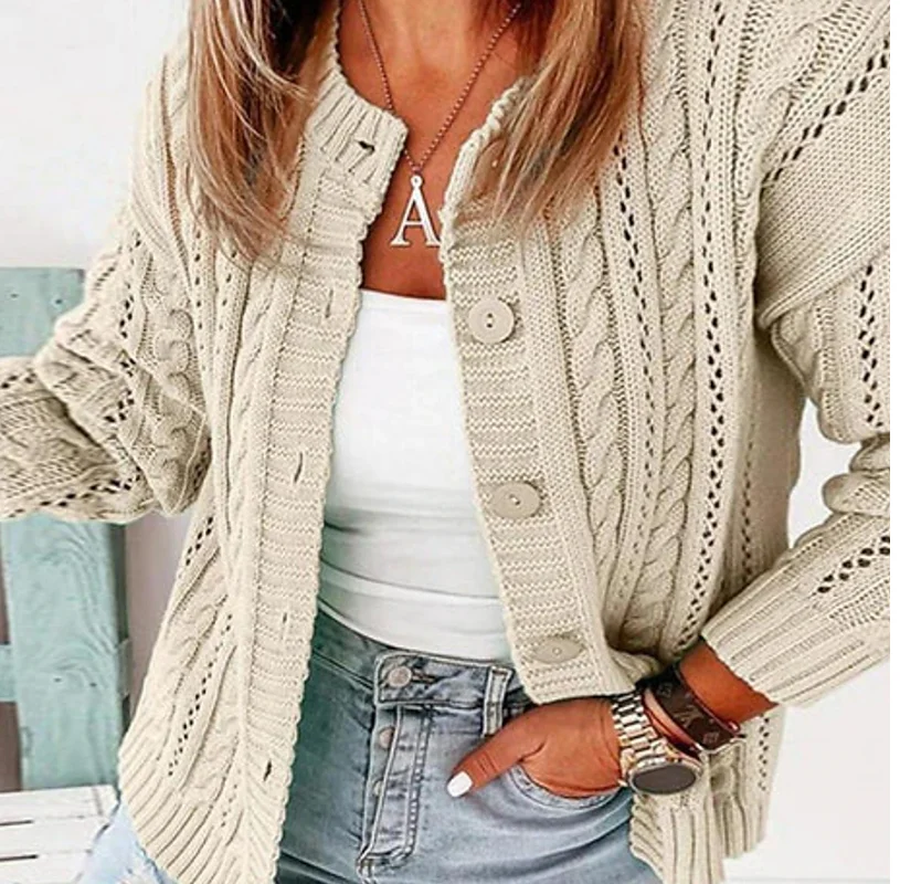 

Twist long sleeve sweater knitted coat women wear outside with loose round neck buttons in autumn and winter knitted cardigan