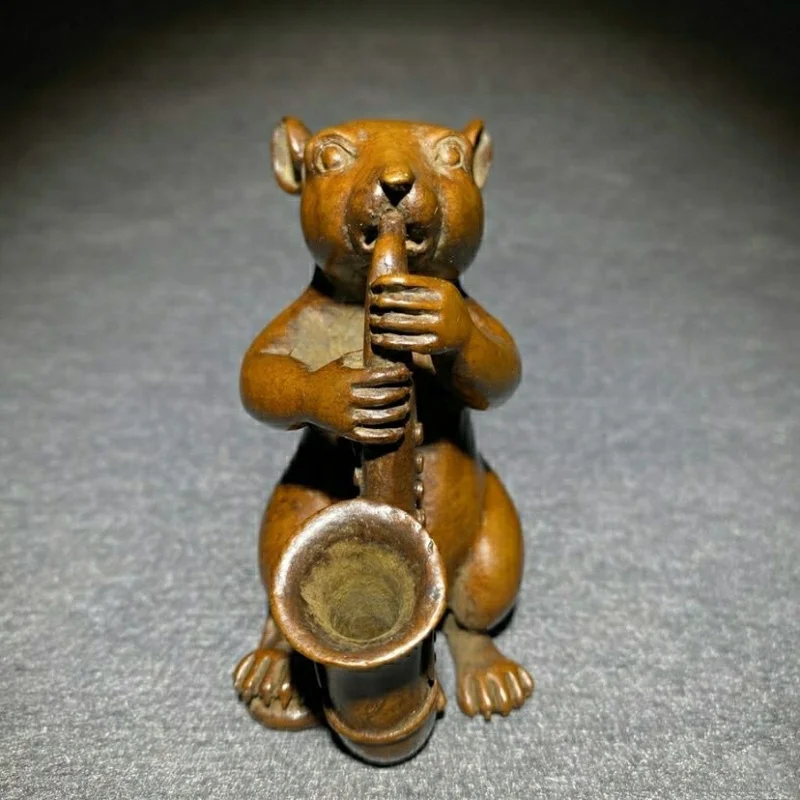 Solid zodiac rat, pure handmade tea pet, small ornament, copper sculpture, hand-held piece