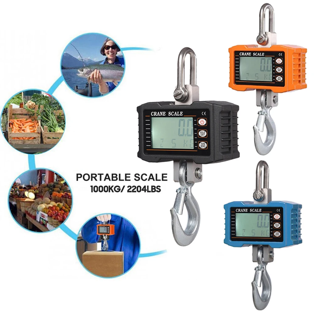 

Цифровые подвесные весы 1000 кг, портативные, для тяжелых условий эксплуатации, крановые весы с ЖК-дисплеем и подсветкой, функцией смены единиц измерения/фиксации данных, промышленные крюковые весы