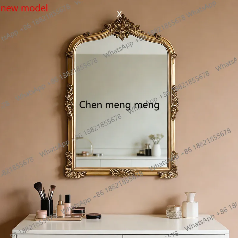 N138French retro makeup mirror, carved wall-mounted vanity mirror, household bedroom, bathroom, vanity mirror.