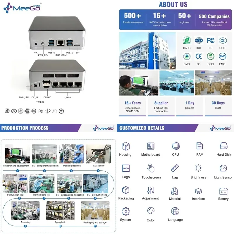 Hot Sale Meteor Lake Ultra 5 1340H Onboard Mini PC 4USB3.0 DP HD 4LAN High Speed Network Silent Portable Computer Daily