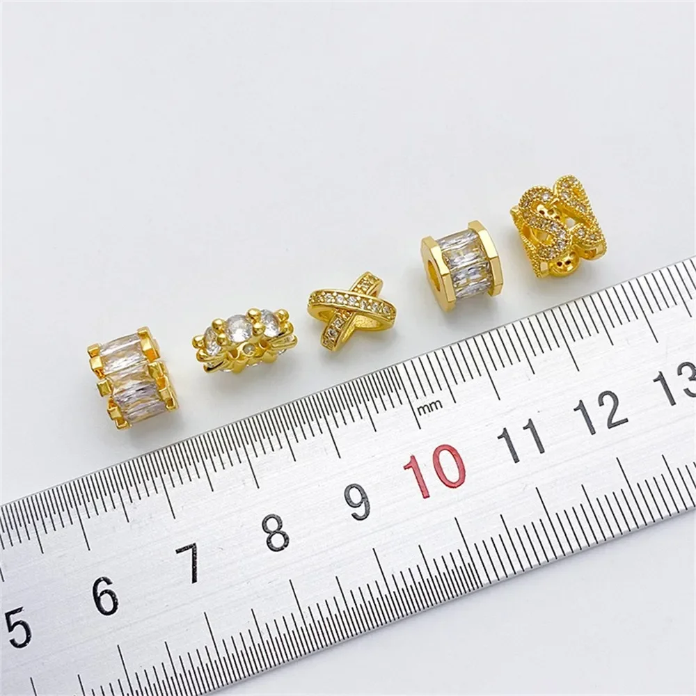 

18K Gold-plated Zircon Ring Spacer Scattered Bead Handmade Bead DIY Bracelet Necklace Hand Jewelry Material Accessories