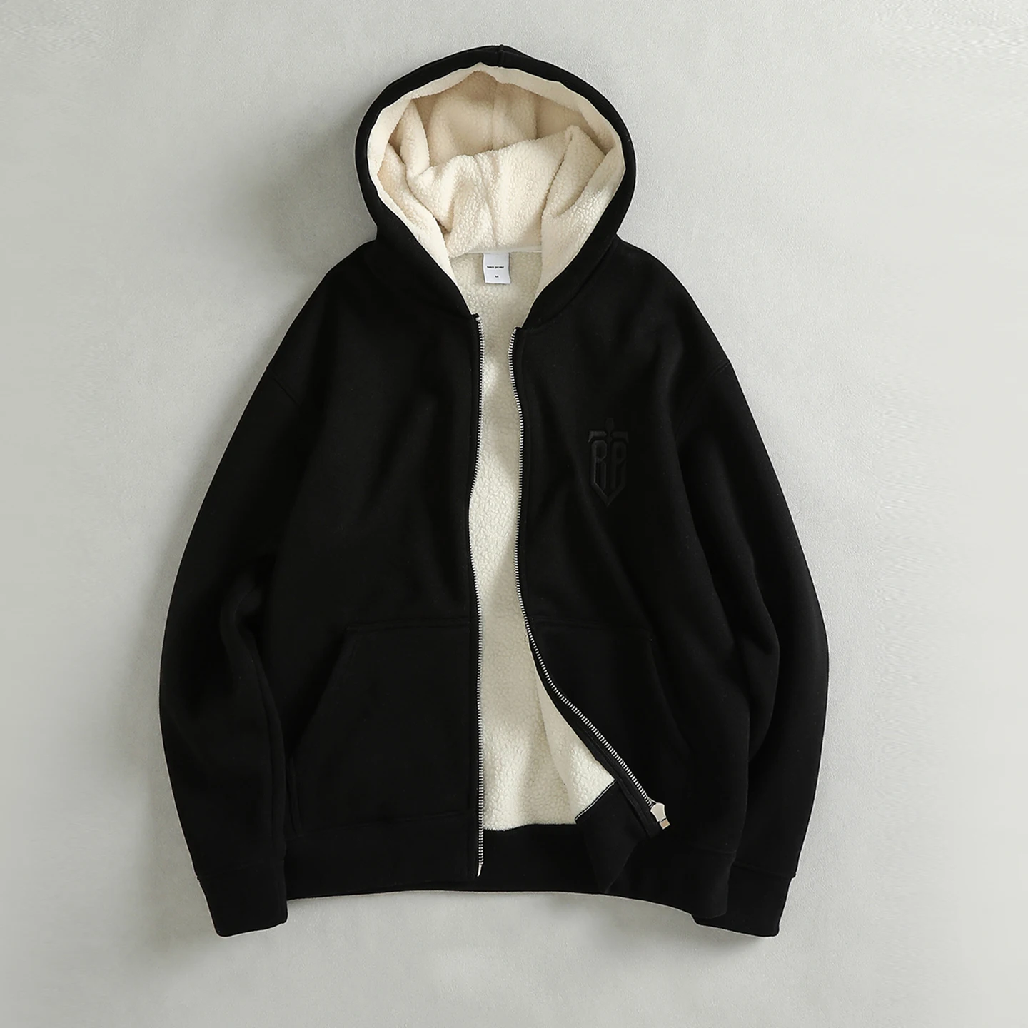 

Heavy velvet thickened embroidery craft men's hooded sweatshirt autumn and winter warm fashion cardigan jacket