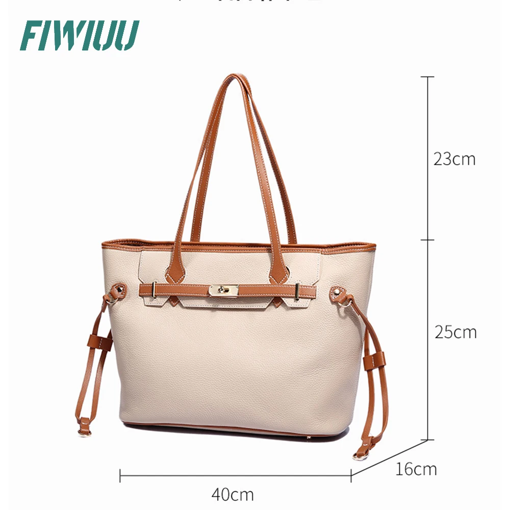 FIWIUU Women\'s Leather Shoulder Bags Large Capacity Shopper Tote Bag Handbag Trapeze Casual For Lady