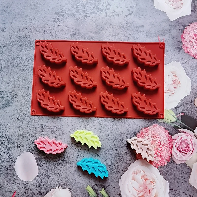 

12 Cavity Leaves Shape Silicone Mold Muffin Chocolate Cupcake Pan Jelly Polymer Clay Craft Art DIY Mold Kitchen Baking Mold