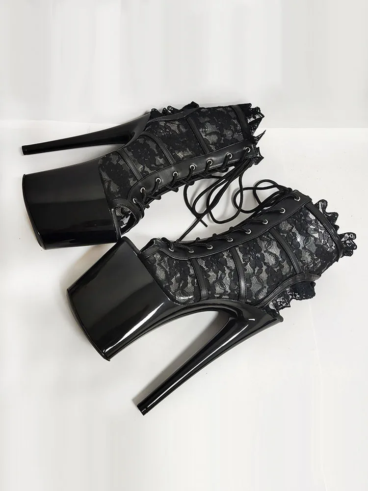 20cm Lace Sexy Fetish Shoes Gothic Platform High Heel Peep Toe Ankle Boots Women 8Inch Pole Dance Shoes Models Peep Toe Exotic