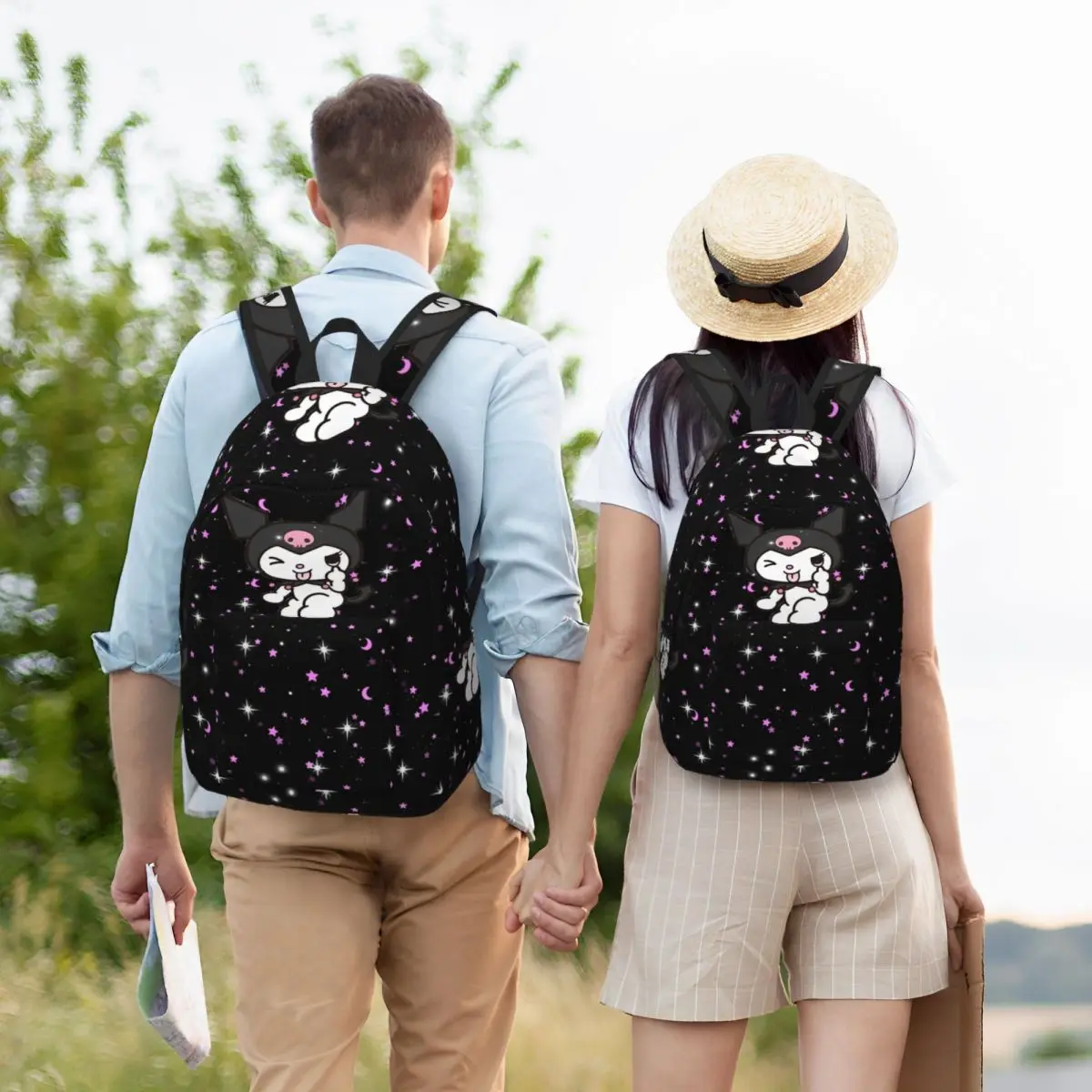 Mochila escolar de lona con dibujos animados Kawaii para adolescentes, conejo negro, mochila escolar para estudiantes, escuela secundaria primaria, senderismo