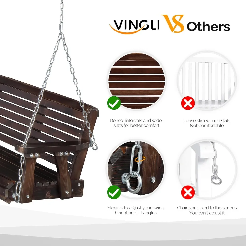 VINGLI Heavy Duty 880 LBS Patio Porch Swing Outdoor PU Painting, Hanging Chair with Adjustable Secure Chains, Finished Outdoor