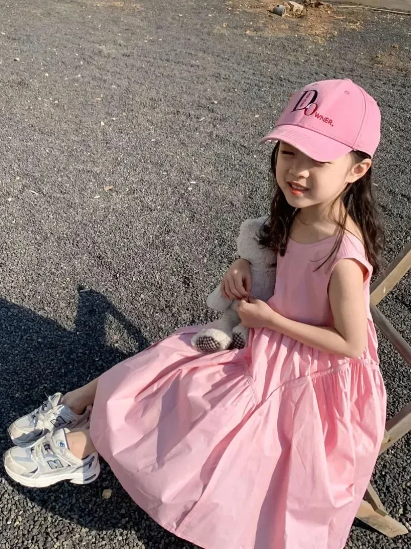

2025 Summer Kids Girl Sleeveless Korean Children's Clothing Girl's Small Fresh Solid Color Cotton Princess Dress