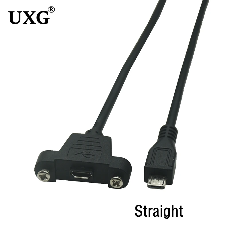 USB 2.0 Micro-USB 5pin Angled Male to Female Extension Cable with Screws 30cm/50cm Panel Mount Hole Right Left up down Connector