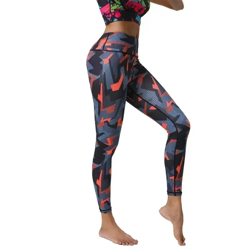 Girls New Geometric Pattern Printed Fitness Leggings High Waist Elastic Butt Lift Slim Gym Leggings for Running Dancing 8Z