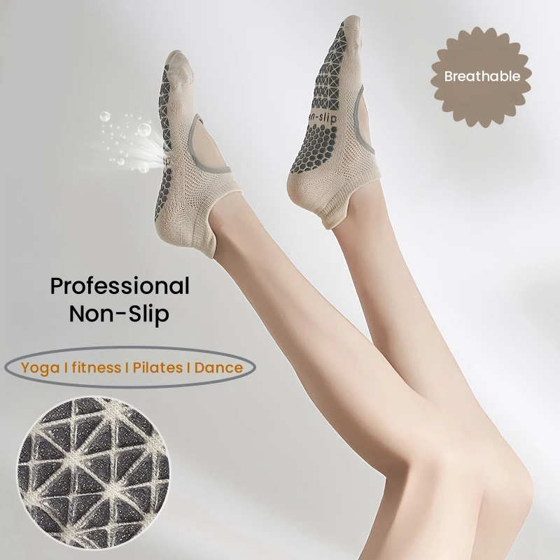 2/6 Paar Damen-Yoga-Socken mit offenem Spann, rutschfeste Bodensocken für den Innenbereich, Pilates-Sportsocken für Erwachsene – Detail 2