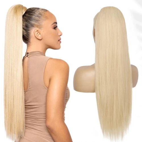 # Extensiones de cabello con cola de caballo con cordón recto Rubio 613, extensiones de cabello humano 100% sin procesar, 10-26 pulgadas, 120G para mujeres