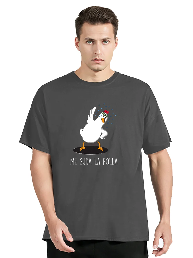 Me Suda La Polla Cute Chicken Cartoon Print T-shirt Men's Clothing Casual Fitness T Shirt Cotton Tops Oversized Unisex Tshirt