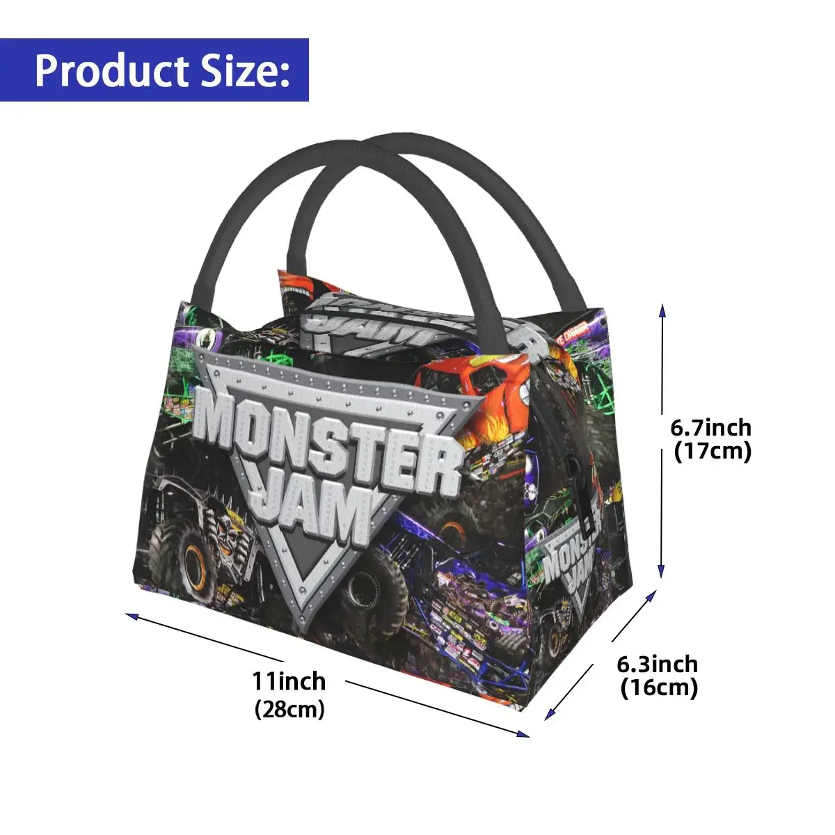 Classic Monster Jam Pattern Lunch Bags isolato Bento Box impermeabile Lunch Tote Picnic Bags borsa termica più fresca per donna bambini