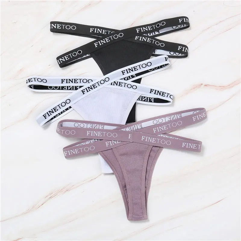 3PCS/Set Cotton Panties Women Cross Strap G-String Sexy High Waist Women's Panties FINETOO Letter Waisted Panty Lingerie M-XL