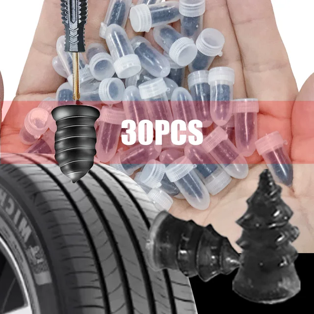 10/30Pcs Zestaw gumowych gwoździ do naprawy opon samochodowych Uniwersalne gwoździe do naprawy opon samochodowych i motocyklowych Narzędzie do naprawy przebitych opon samochodowych i skuterów