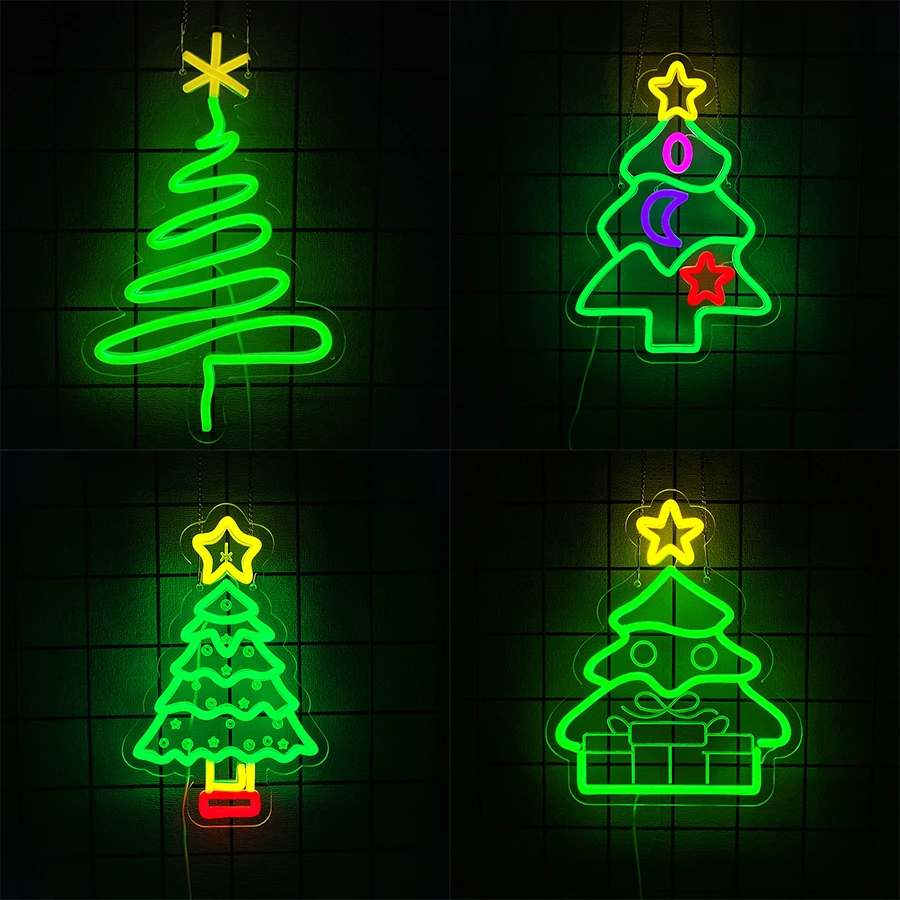 Christmas Tree Series Neon Signs, Aesthetic Line Icons, Used In Clubs, Homes, Shops, Christmas Parties Art Decor, Easy To Hang.