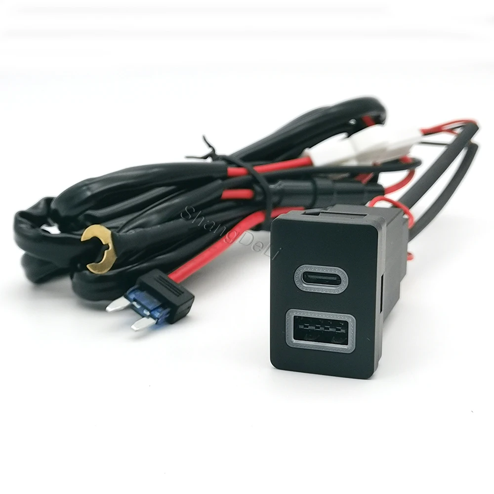 White LED Light Car Fuse Box Type-C PD QC3.0 Dual USB Charging Adapter with Dual Phone Charger Socket for Toyota LC120 Prado view 5