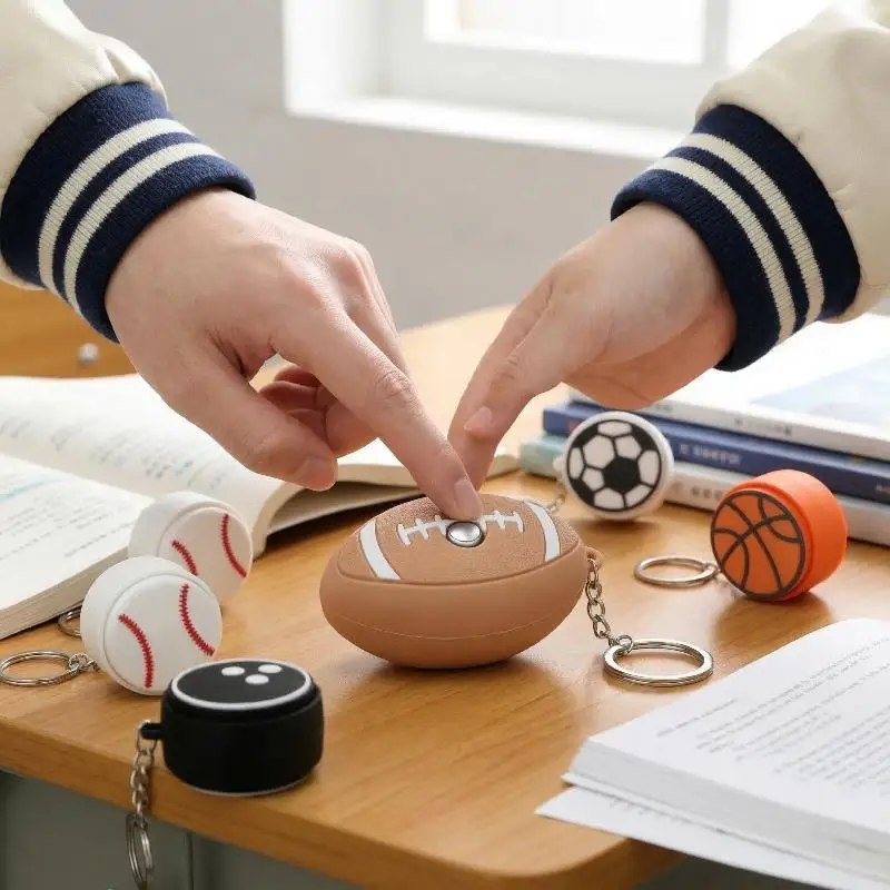 Basketball Football Sensory Fidget Keyring Push Bubble Toy Stress Relief Gadget for Focus Anxiety Release and Travel Bag