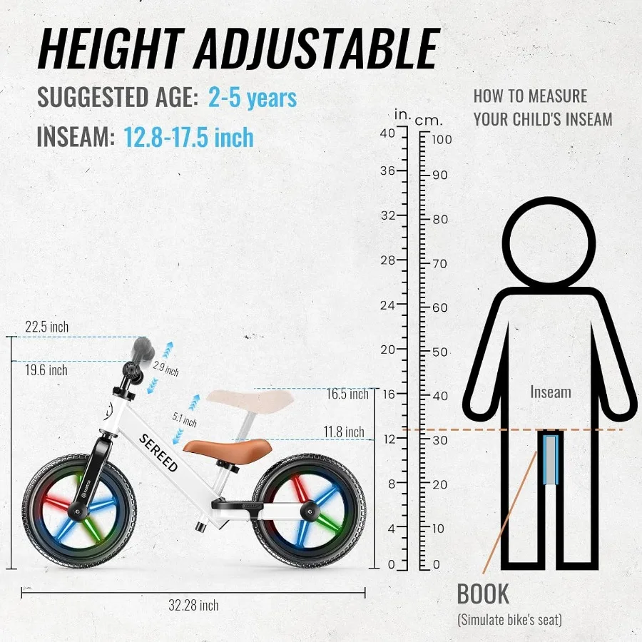 دراجة توازن للأطفال بعمر سنتين بدون دواسة ألعاب دراجة لعمر 2-5 سنوات تعديل خالي من الأدوات لوحة مخصصة مع ملصقات هدية