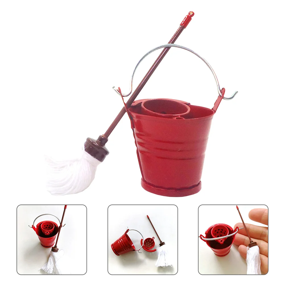 Mop Bucket Miniature Scene Accessory Kit Model Buckle Decor Decorate Decoration