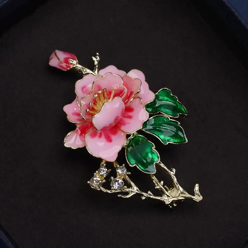 Fashion Vintage Peony Brooch Temperament Elegant Painted Design Flower Corsage Pin Versatile Wedding Jewelry Accessories