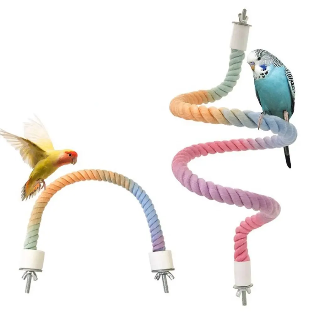 Screw Head Colored Cotton Parrot Pole Flexible Sturdy Parrot Standing Woven Rope Rotating Hanging Clip Bird Cotton Rope Swing