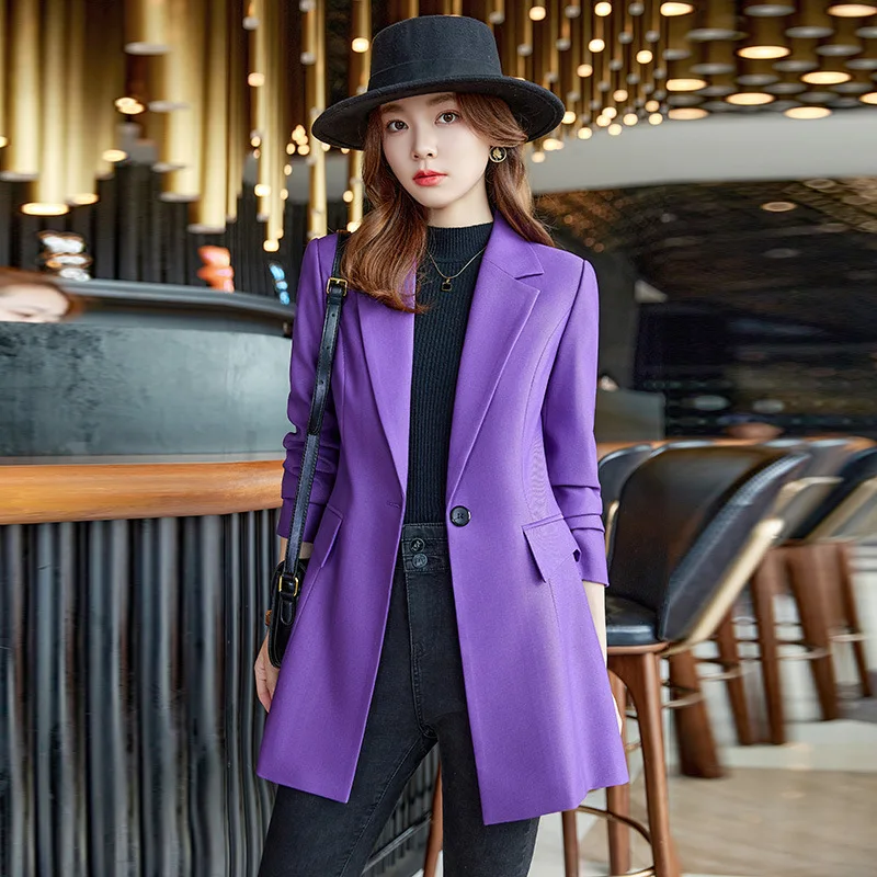 2026 New Purple Women's Trench Coat Blazer Autumn Fashion Long Sleeve Slim Mid-Length Suit Jacket Office Casual Chic Outerwear
