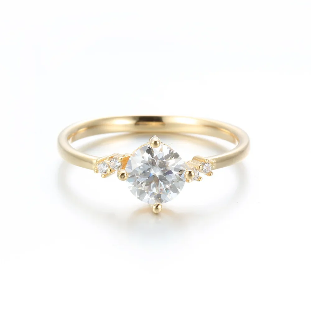 18K gold moissanite PT950 platinum women's ring six-claw princess crown ins ring plated with champagne gold