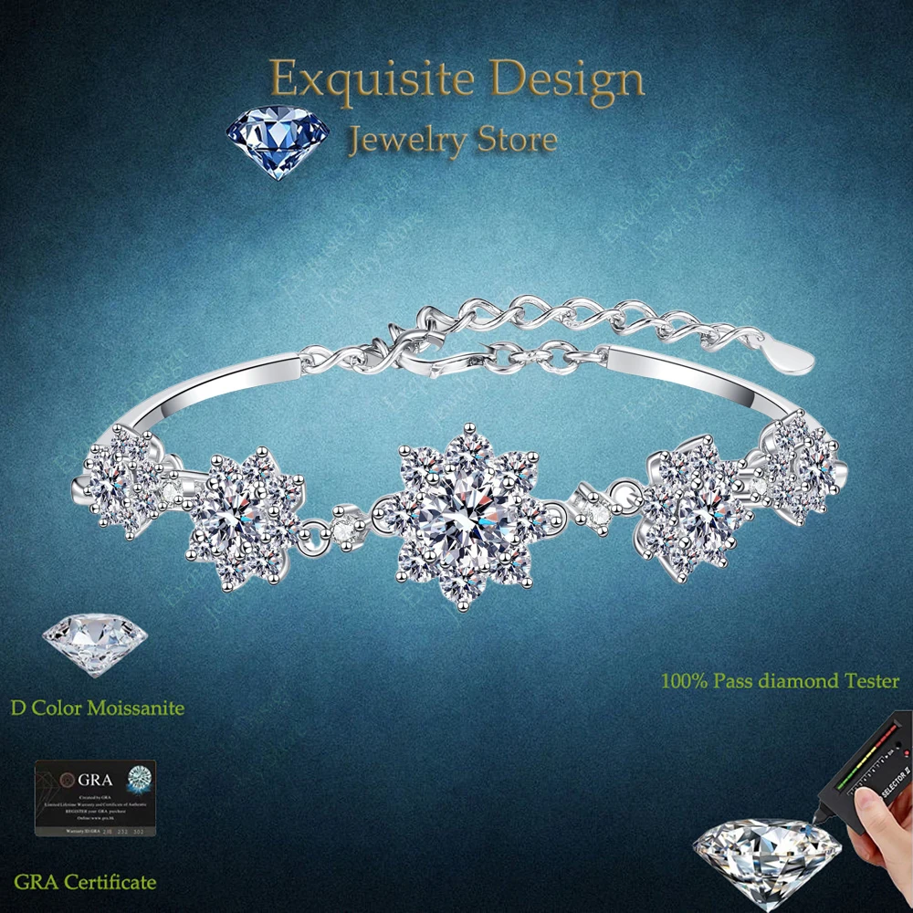 

Exquisite Design Valentine's Day Wedding 2.6CT Moissanite Diamond Studded Snowflake Bracelet Gift PT950 Platinum Fine Jewelry