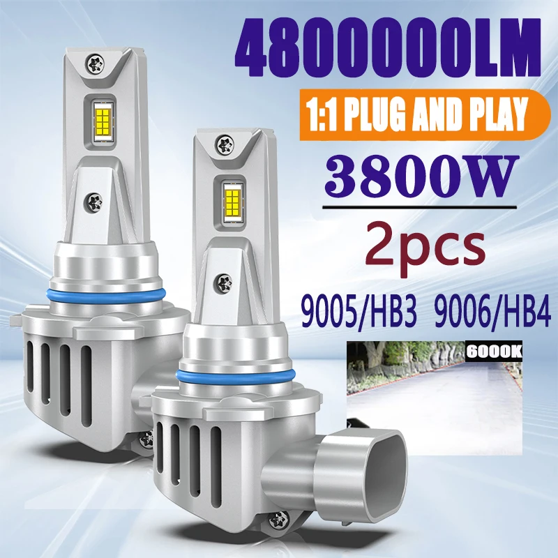 

2 шт. 9005 HB3 9006 HB4 Светодиодные фары 3800 Вт CSP Беспроводная 6000K Фара Светодиодные автомобильные фары с вентилятором Plug and Play Автоматические лампы 12 В 24 В