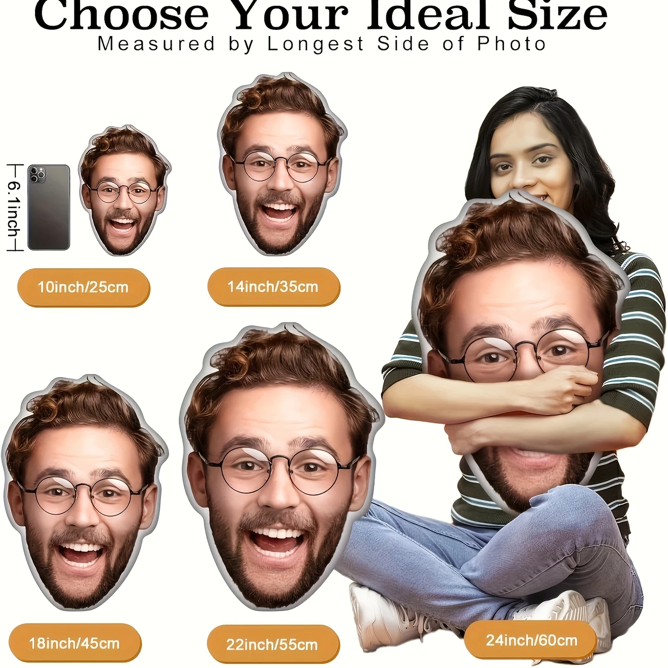 1pc Customized Face Pillow | Personalized Humorous Photo Cushion, Creative Birthday and Valentine'S Day Gift for Family, Friends