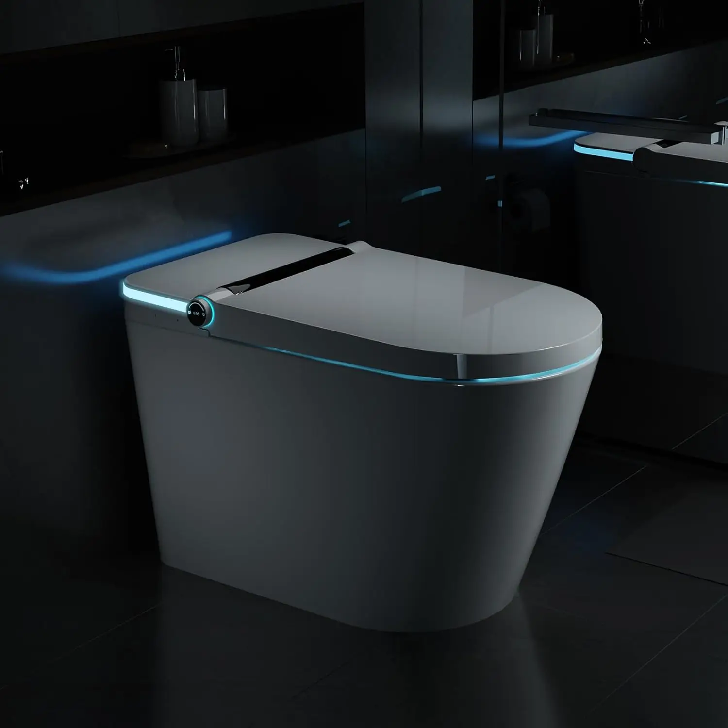 Smart Toilet with Tank,Foot Sensor Flush, Built-in Booster Pump,Powerful Flushing, Modern Toilets with LED Display for Bathrooms