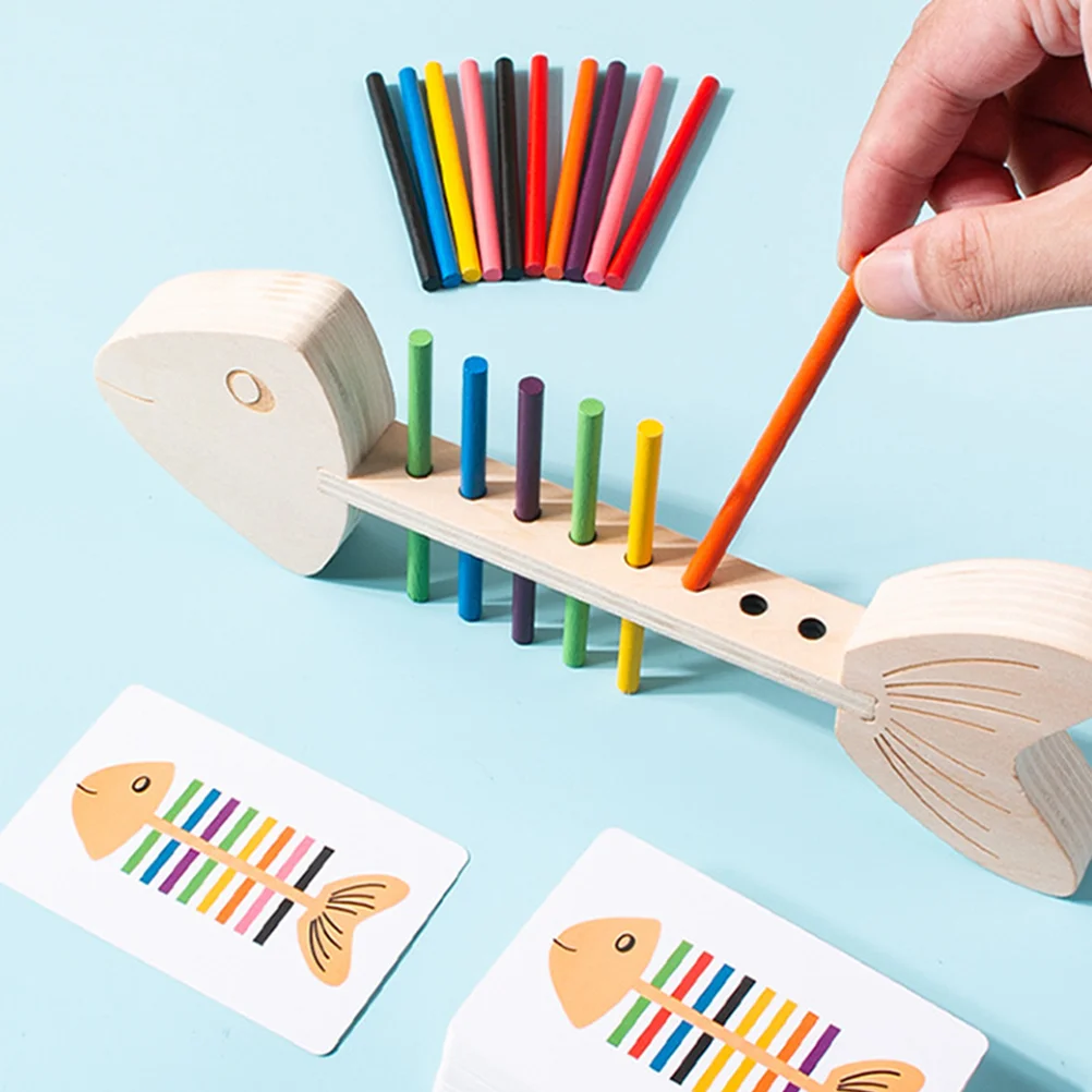 Kids Toys Color Classification Pairing Sorting Game Double Sided Wooden Busy Board Montessori Fish Bone Sensory Baby