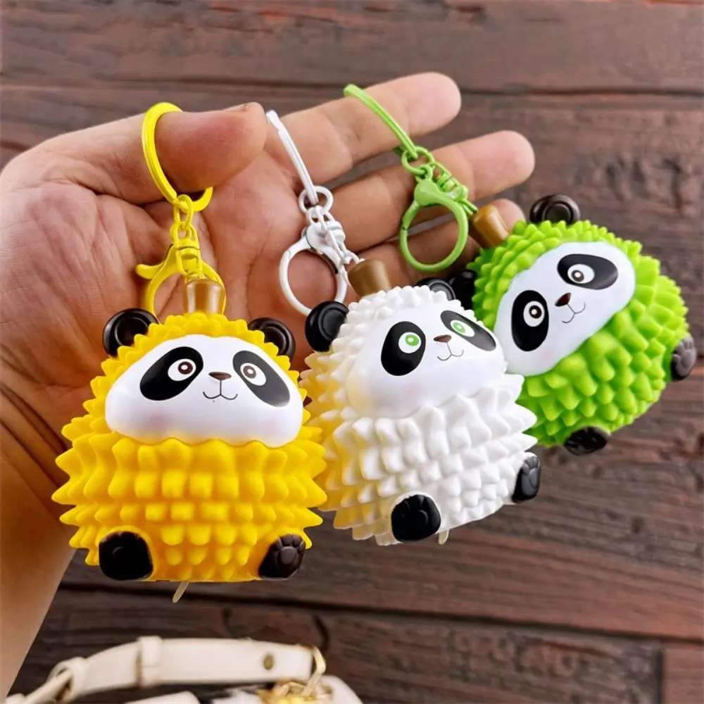 Panda Animals Luminous Durian Key Ring Funny Plastic Panda Fruit Series Model Keychain Creative Ins Small Night Light Pendant