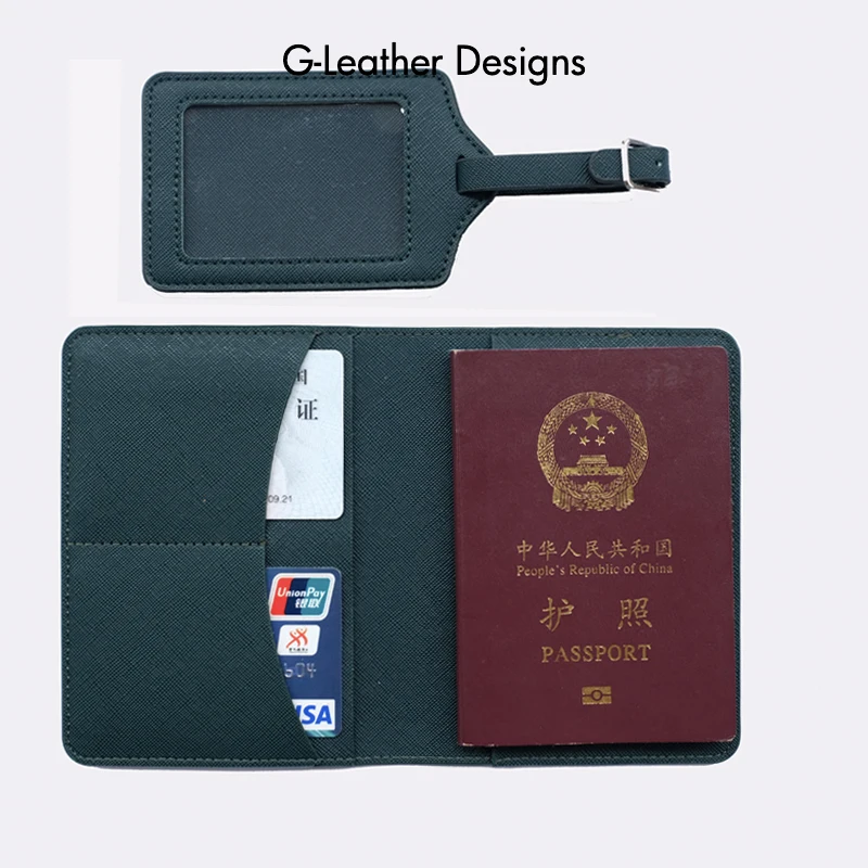 Couro Passaporte Capa Titular e Bagagem Tag Set, Vegan Saffiano Couro, Plane Travel, Casamento, Bridal Gift, Custom Initials Nome