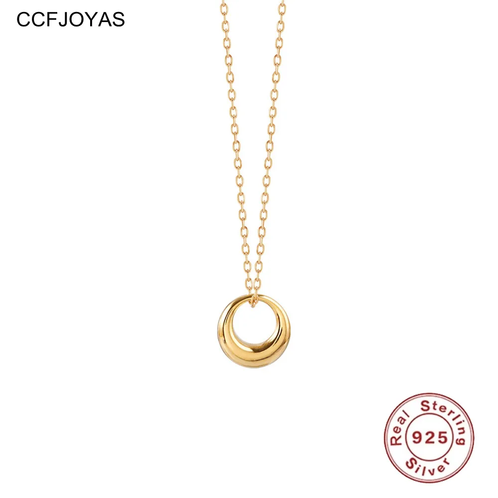 

CCFJOYAS 925 Sterling Silver Geometric Circle Pendant Necklace for Women Simple Clavicle Chain Temperament Niche Design Jewelry