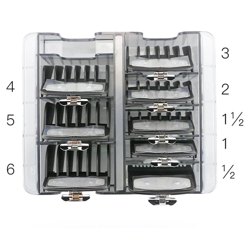 Grid Base Storage Box for Hair Clipper, Trimmer Limit Comb, Guia Comb, Barber Tool, Wahl Guia Combs, 8pcs