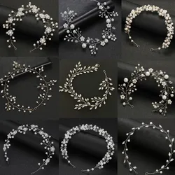 DIEZI Elegant Women Hair Accessories Bridal Headband Crystal Pearl Hairband Head Ornament Ladies New Hair Jewelry For Wedding