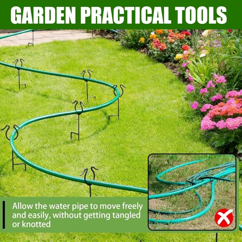 Looped Hose Guide Stakes Set of 6 for Garden Bed Watering Routes