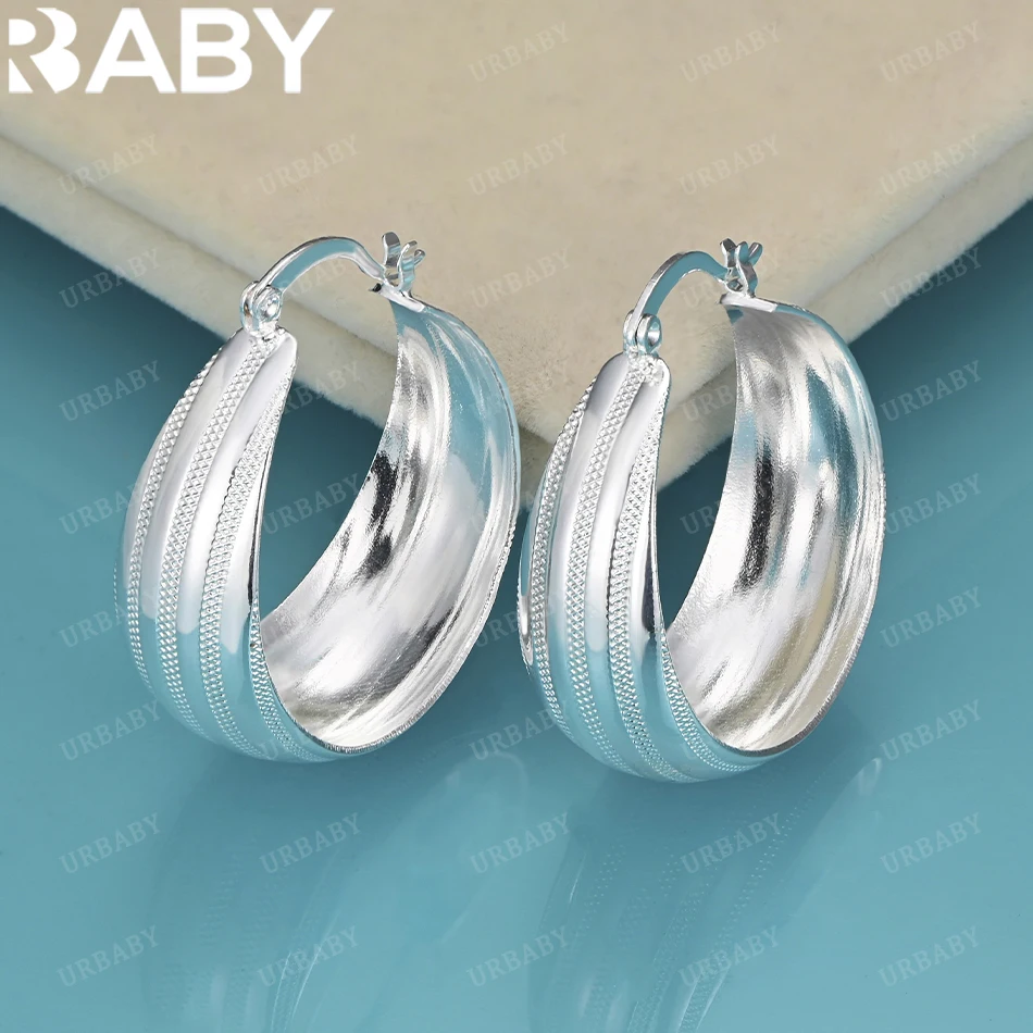 

URBABY Popular Fine 925 Sterling Silver 25mm Wide Hoop Earrings for Women Creativity Gifts Street All-match Party Jewelry
