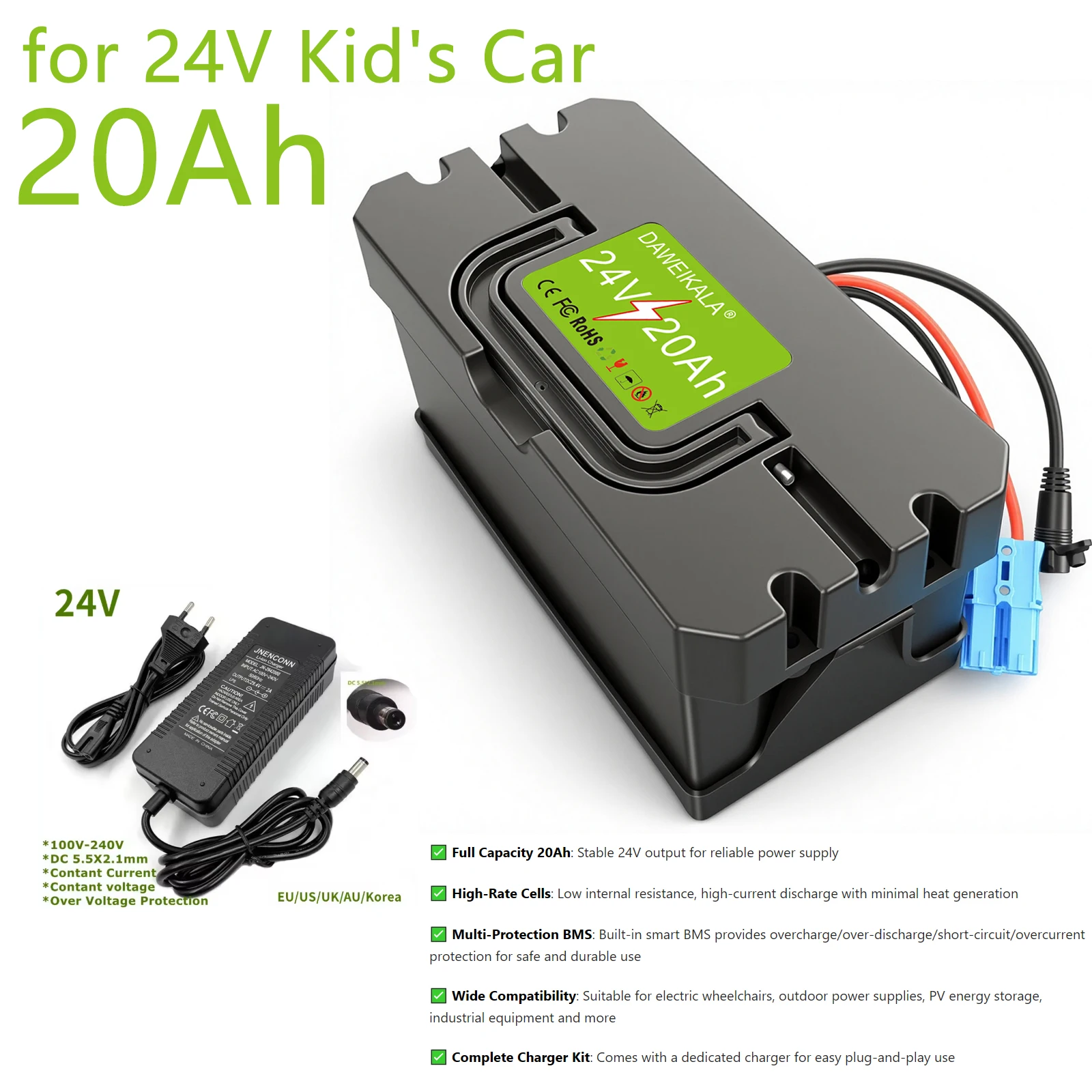 

Литиевая батарея 24В 20Ач для детских машинок, 7S 18650, со встроенной системой BMS 30А, авиадоставка, для детского оборудования 29.4В