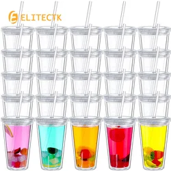 16oz/22oz Clear Insulated Tumbler with Lids and Straw Double Wall Plastic Travel Tumbler Reusable Plastic Iced Coffee Juice Cup