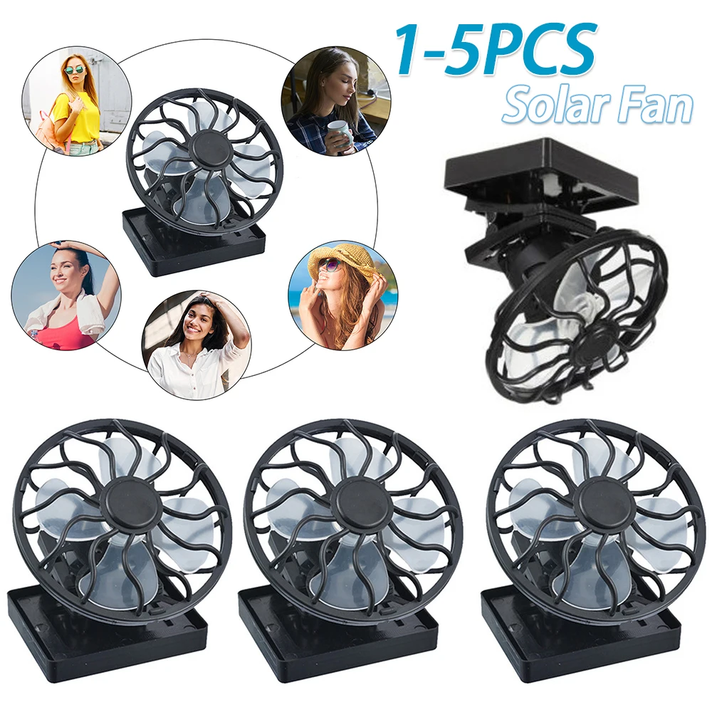 1-5PCS Solar Mini Fan Portable Clip Desktop Table Fan Traveling Cooler Energy Panel Cooling Cell Fan for Camping Hiking