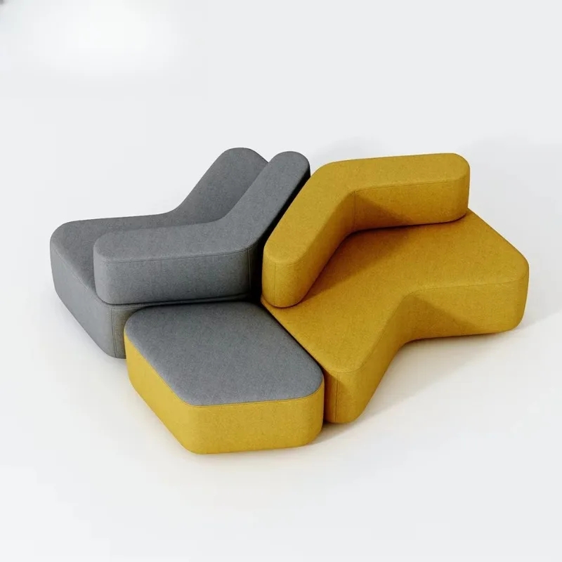 Ginger gray color scheme three-piece combination sofa sofa office furniture fabric combination sofa