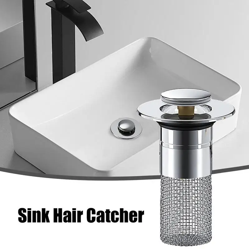 Bathroom Sink Plug Stopper Wash Basin Pop-up Bounce Core Drain Filter Bathtub Hair Catcher With Detachable Filter Basket