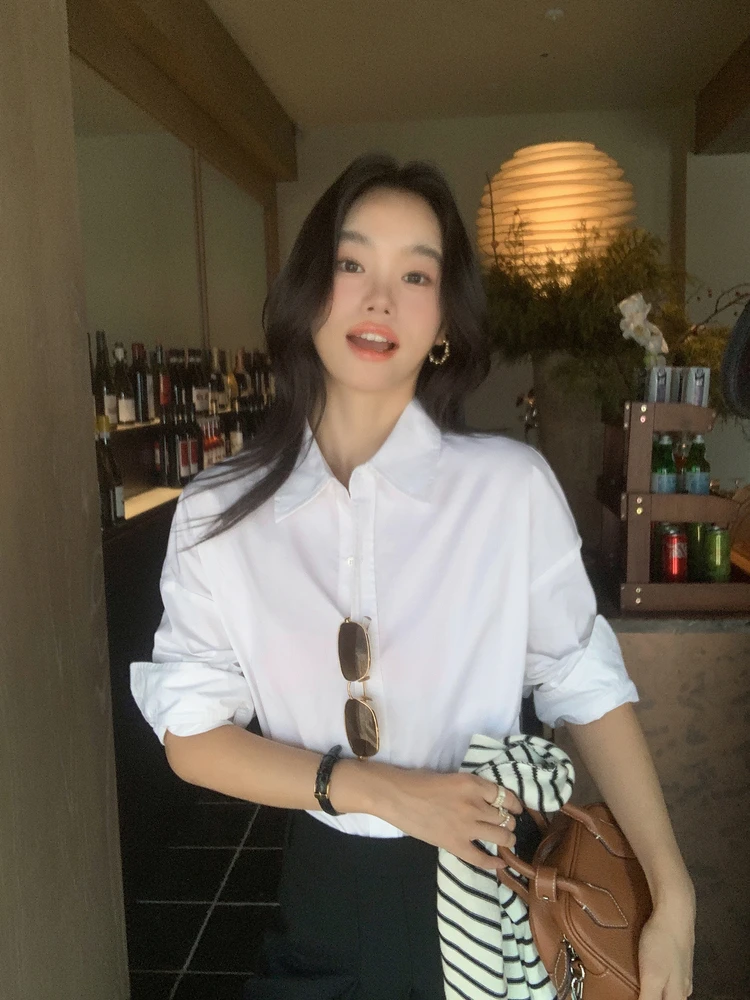 

Pusumede Pure Cotton Long Sve Повседневный женский свободный топ для поездок на работу Ele Sle Белый цвет Удобный модный